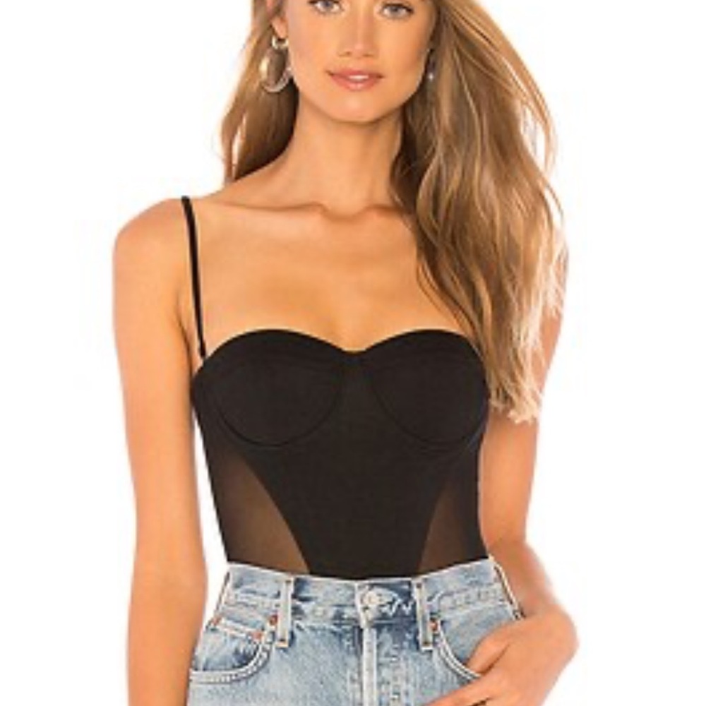 h:ours Black Sheer Panel Bustier Bodysuit